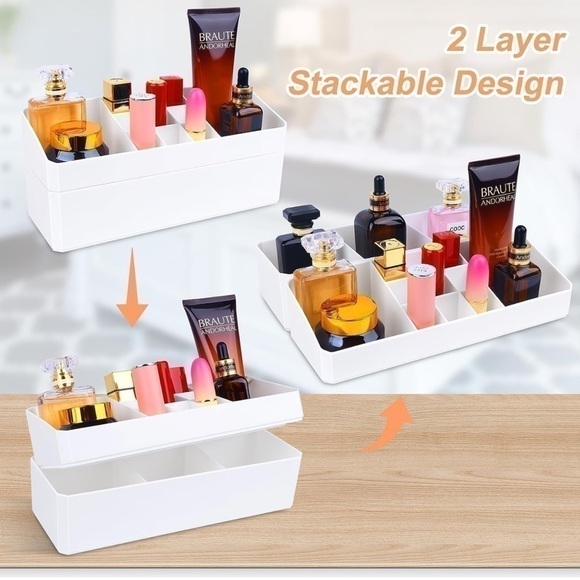 NEW Plastic Vanity Makeup Organizer Desk Cosmetic Storage Stackable Bathroom - Picture 2 of 8